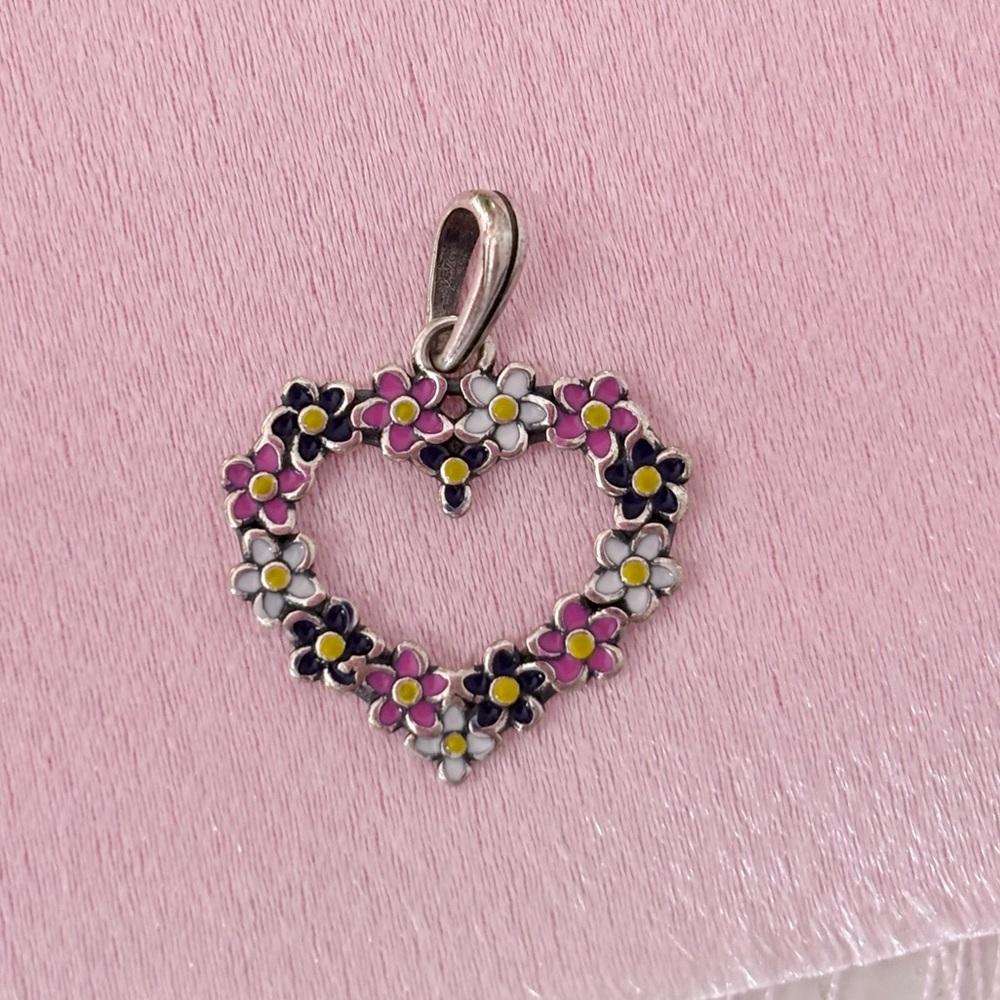 Multicolor Floral Heart Sterling Silver Pendant for Necklaces